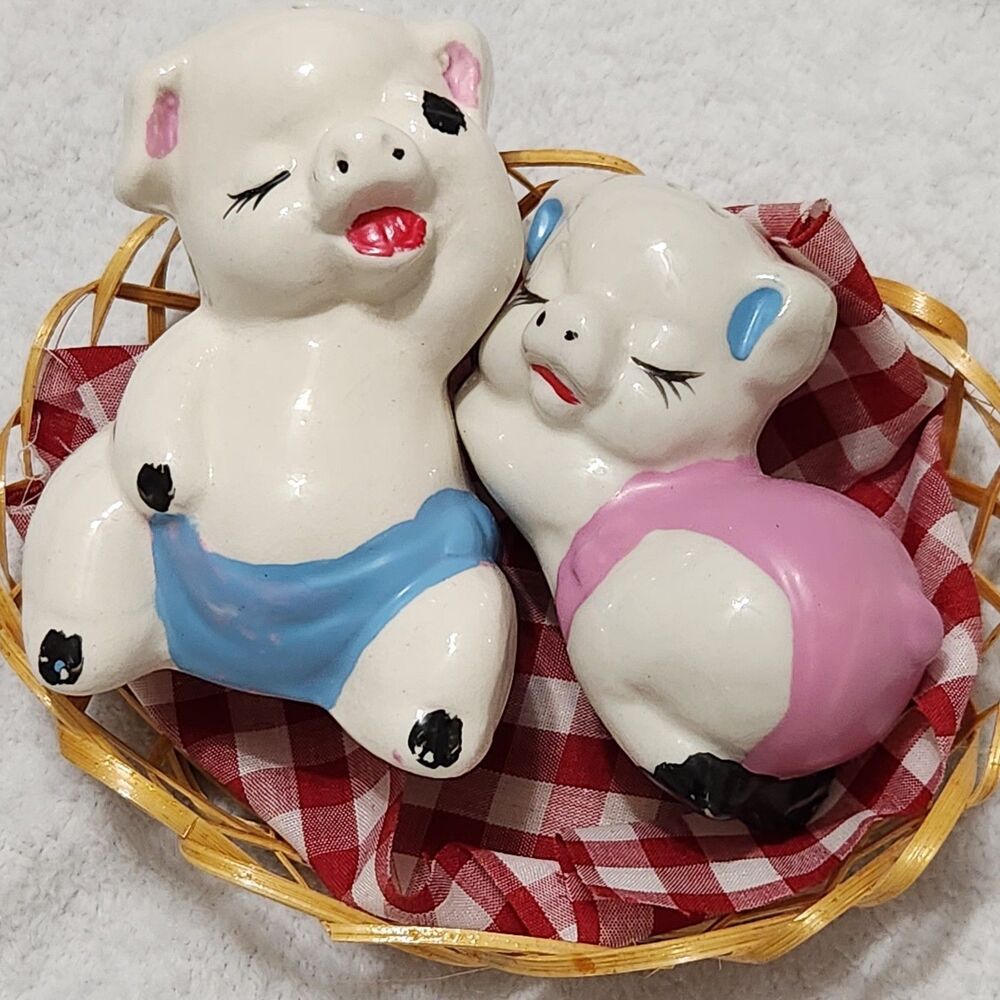 Vintage Sleepy Little Pigs Salt And Pepper Shakers